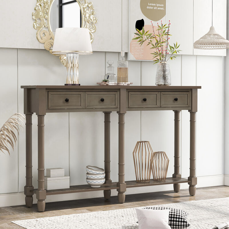 Whisen Rustic Rectangle Wood Console Table with Drawers and Bottom Shelf - Espresso