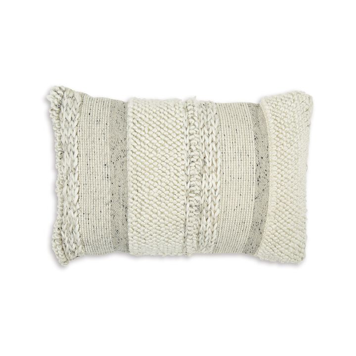 Lumbar Accent Throw Pillow, Gray White Embossed Stripes, 14 x 20 - Benzara