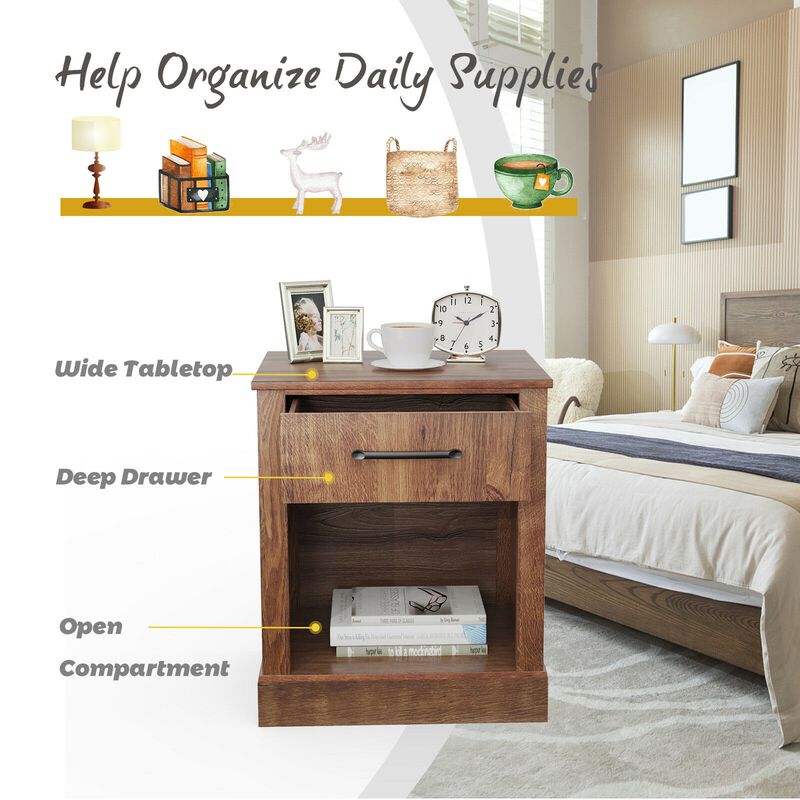 Compact Nightstand with Drawer and Shelf