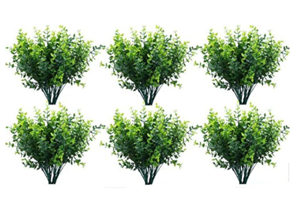 10 Pack Artificial Boxwood Stems Outdoors Unfading In Sun Plastic Faux Plants