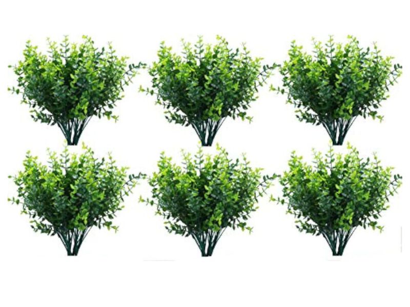 10 Pack Artificial Boxwood Stems Outdoors Unfading In Sun Plastic Faux Plants image number 0