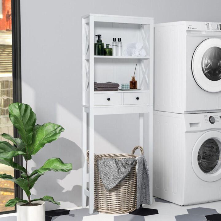 Hivvago Over the Toilet Storage Rack Tall with Drawers Shelves and Adjustable Bottom Bar