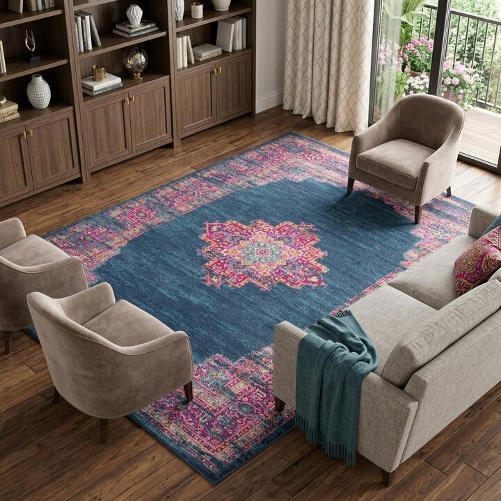 HomeRoots 12' X 15' Blue Moroccan Power Loom Distressed Area Rug