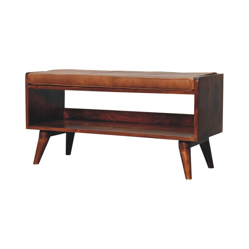 Artisan Furniture Chestnut Bench with Brown Leather Seatpad image number 3