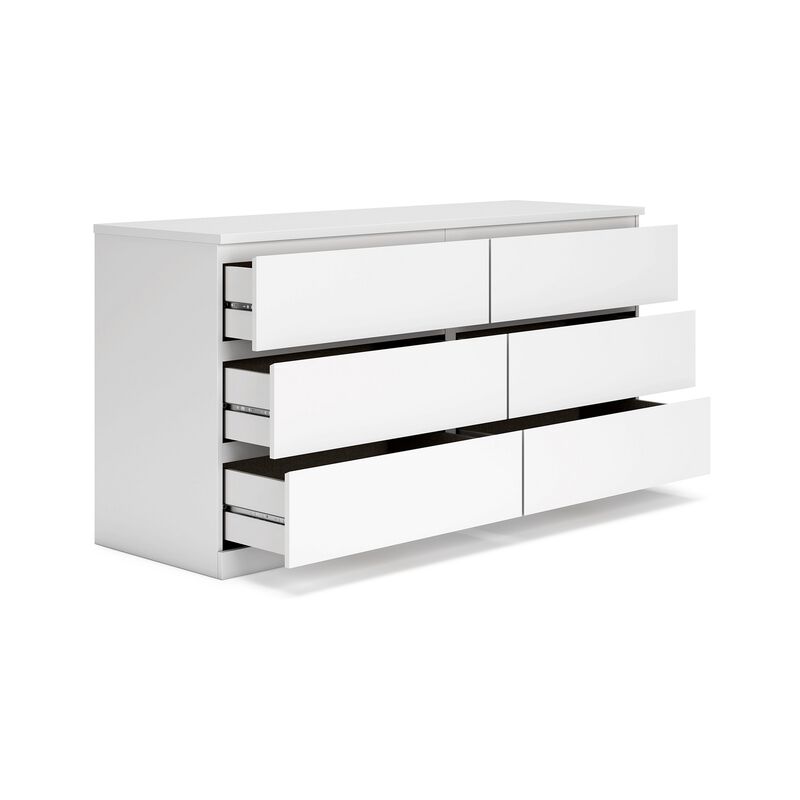 Onira Wide Dresser, 6 Spacious Drawers, Modern White Wood, 60 Inch - Benzara