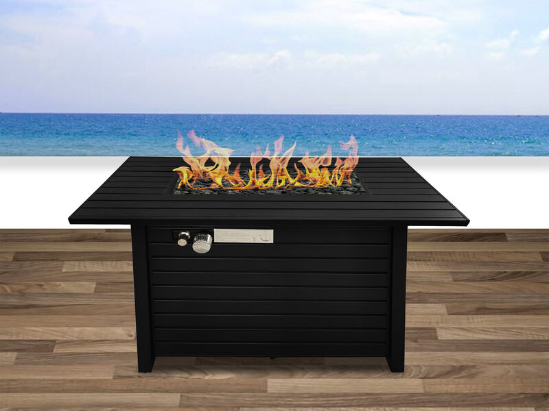 Living Source International 25'' H x 42'' W Steel Outdoor Fire Pit Table with Lid (Black) image number 1