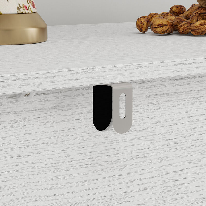 FUFU&GAGA White Wood Grain Display Storage Cabinet with 4 Glass Doors & 2 Drawers, Large Beveled Edge Design, Black Handles, Anti-Tip L-Brackets (63"W x 35.7"H x 18.1"D)