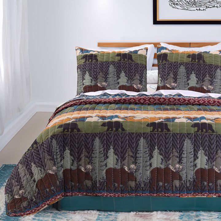 2 Piece Twin Size Quilt Set with Nature Inspired Print, Multicolor - Benzara