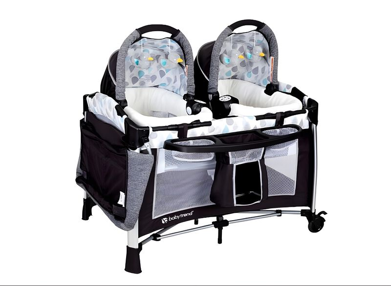 Baby Trend Go-Lite Twins Nursery Center Playard with Bassinet and Travel Bag - Drip Drop Blue - Blue, Unisex image number 0
