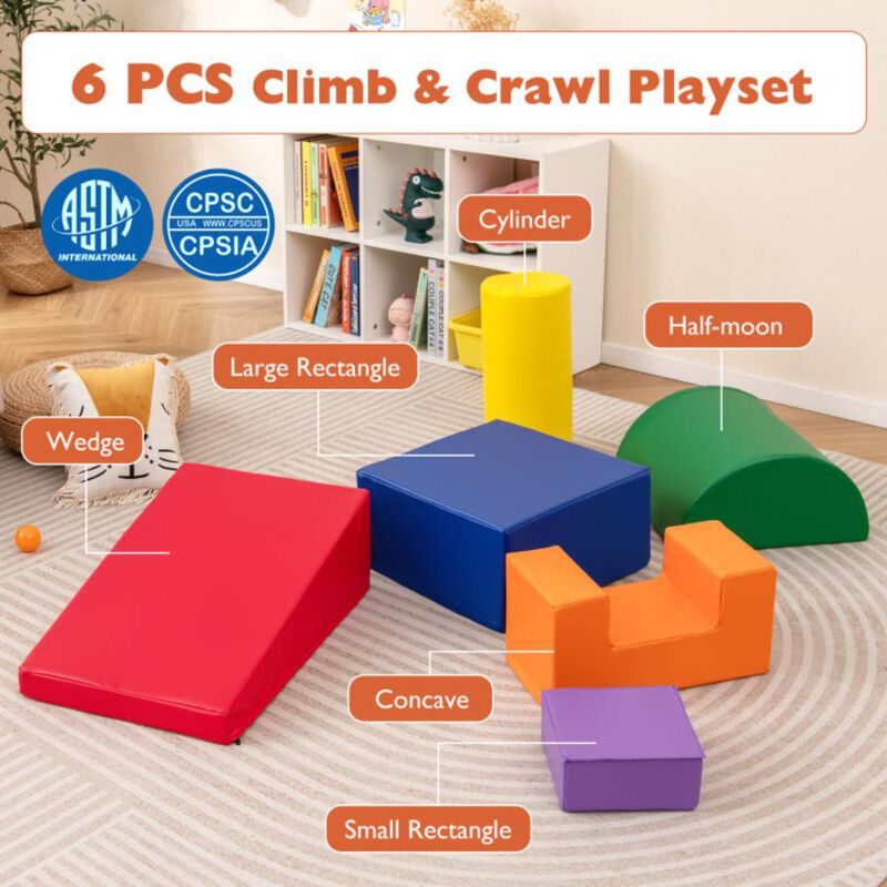 Hivvago 6 Pieces Foam Climbing Blocks Indoor Climb and Crawl Activity Playset with Rectangles