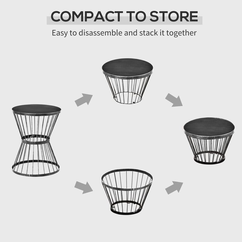 Black Patio Table: 16" Steel Hourglass Side Table for Indoor/Outdoor