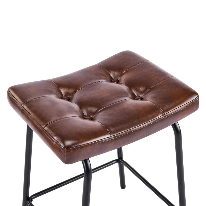 HomeRoots Set of Two Faux Leather and Metal Counter Height Bar Chairs image number 5