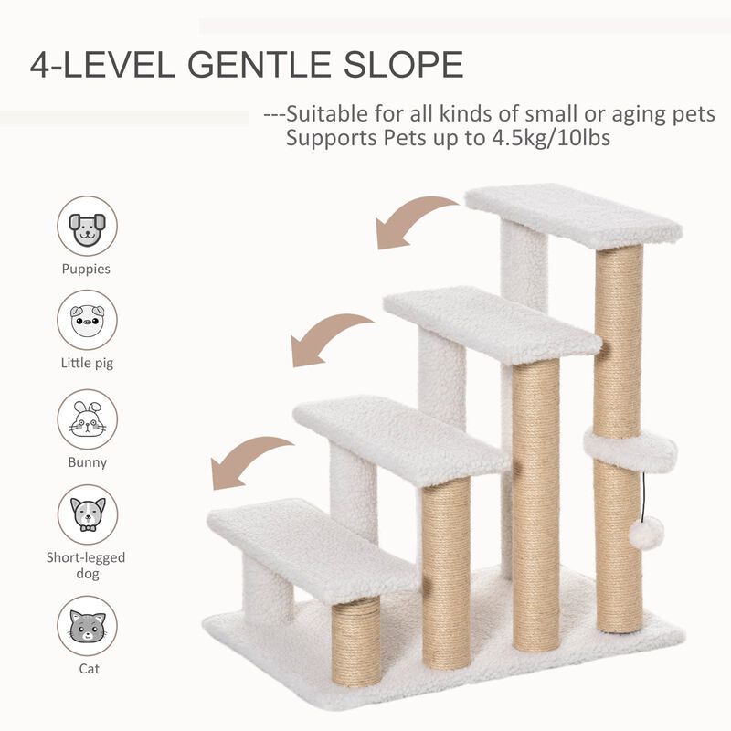 White Pet Climber: 4-Level Carpeted Cat Stairs with Scratching Posts image number 3