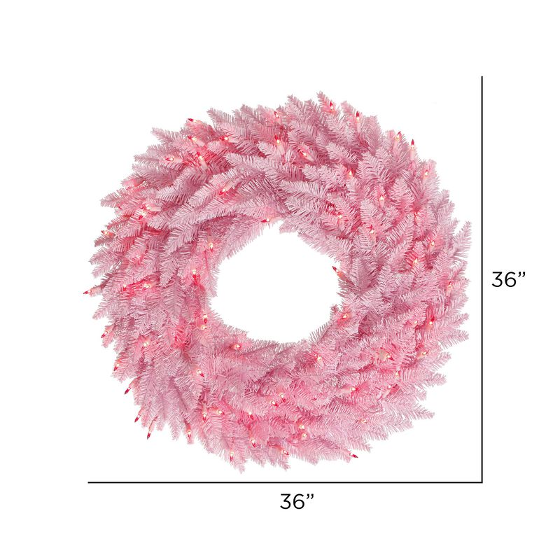 Vickerman 36" Light Pink Fir Artificial Christmas Wreath, Pink Dura-Lit LED Lights. - Faux Fir Christmas Wreath - Indoor Seasonal Home Decor image number 1