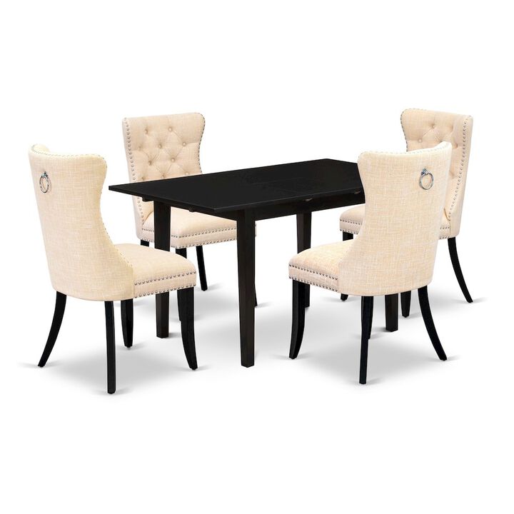 5 Piece Dining Set Contains a Rectangle Wooden Table with Butterfly Leaf