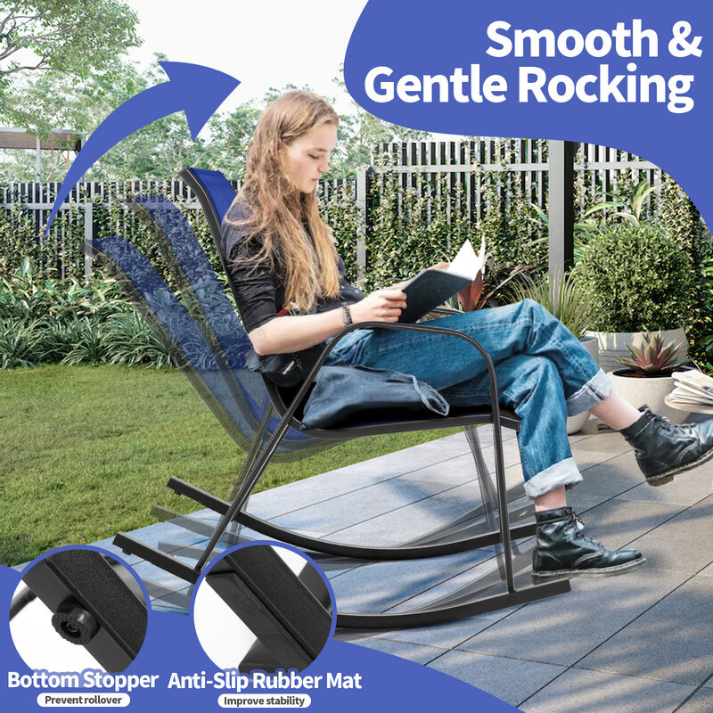 Set of 2 Metal Patio Rocking Chair with Breathable Seat Fabric