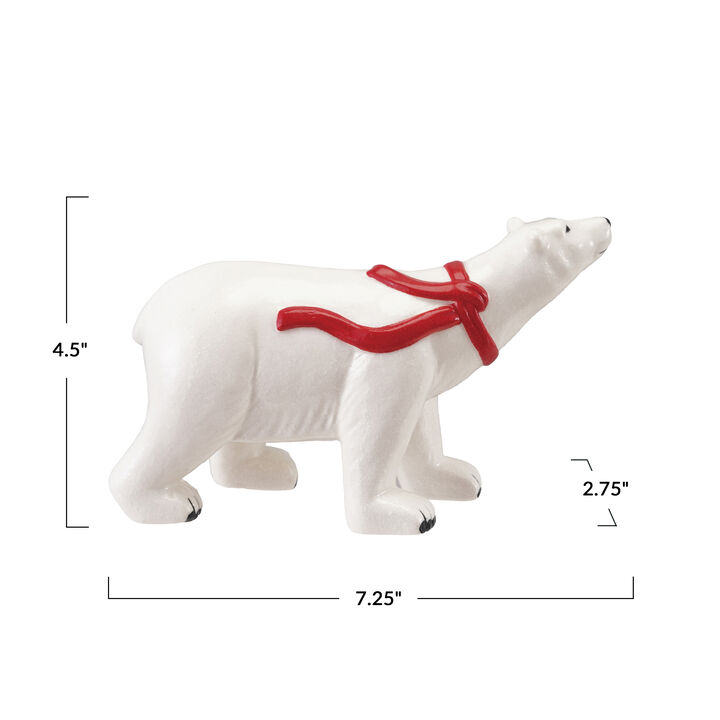 Stoneware Polar Bear Figurine with Red Scarf