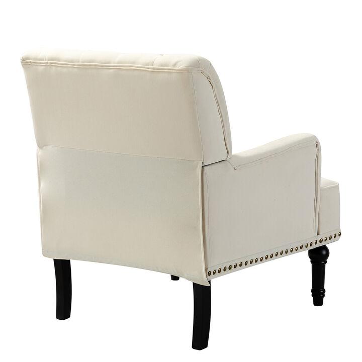 Dryades Armchair with Rubberwood Legs and Nailhead Trim