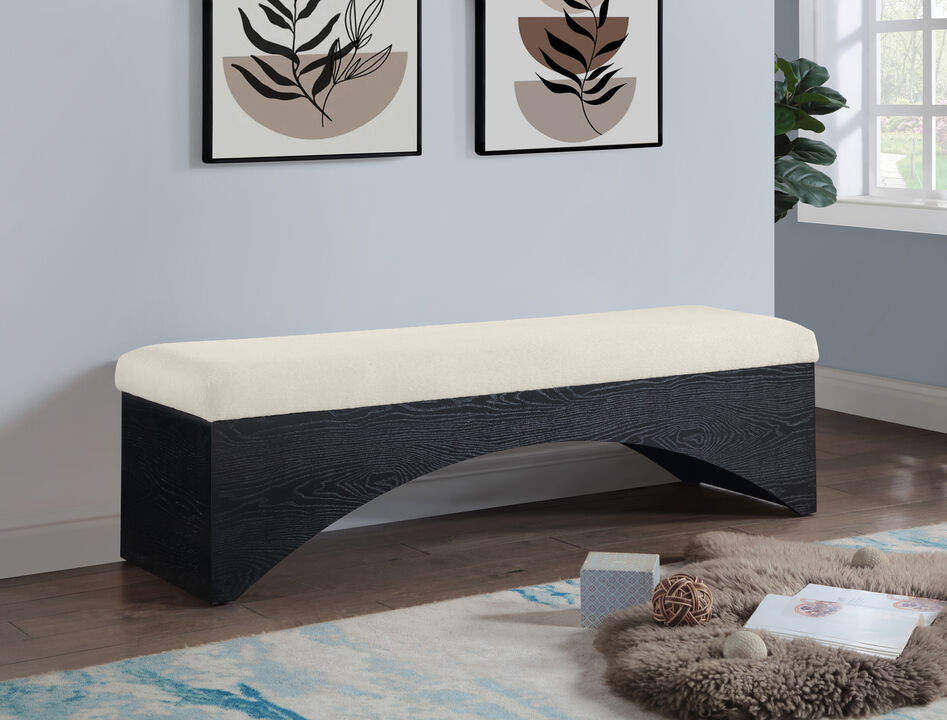 Meridian Furniture Lawson Cream Velour Fur Fabric Bench