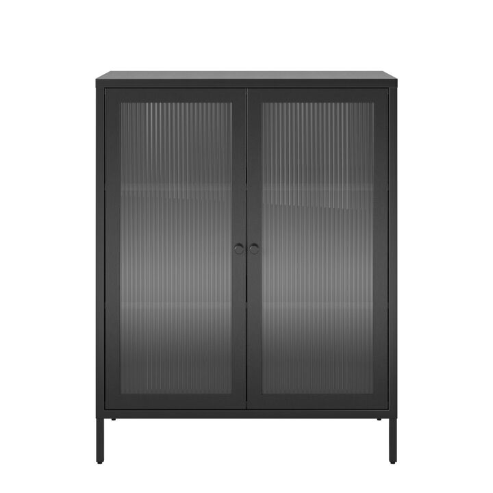 Shadwick 2 Door Storage Cabinet-Fluted Glass Metal Locker