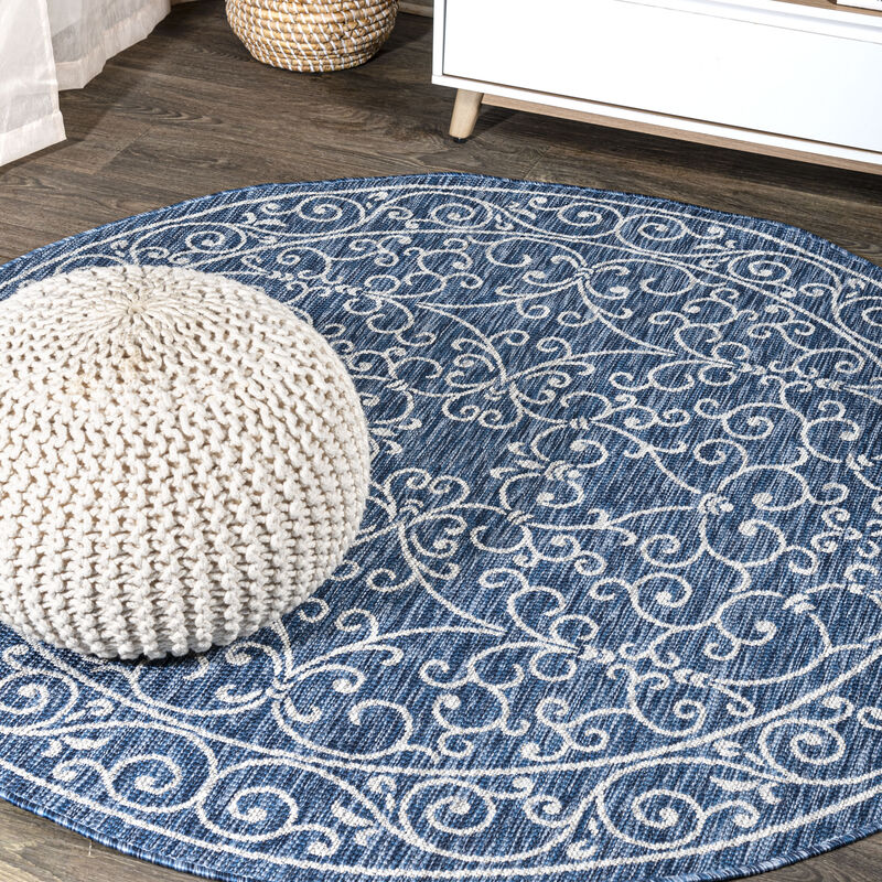 Charleston Vintage Filigree Textured Weave Round Indoor/Outdoor Area Rug