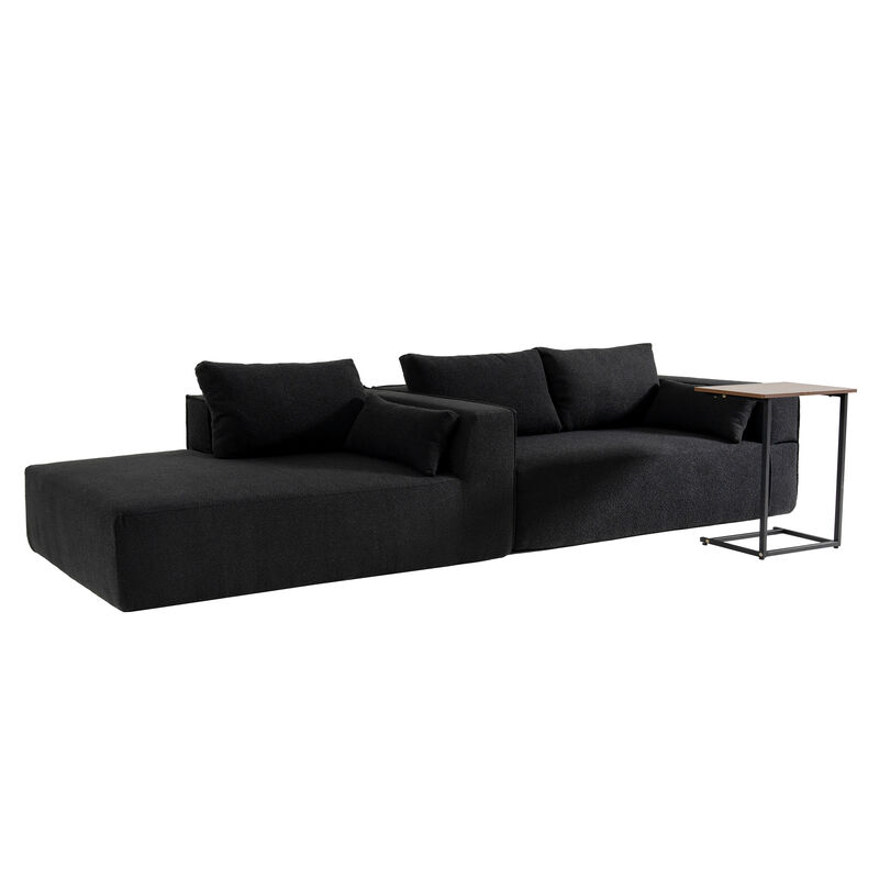 Whisen 112"Modular Sectional Sofa with Free Side Table,Wide Seat,Fully Compressed,Wrinkle-resistant Boucle Fabric Couch with Chaise,Free Combination,L-Shaped Sofa