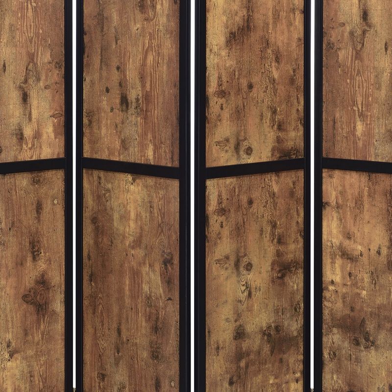 4 Panel Screen with Grain Details and Knots, Brown and Black - Benzara
