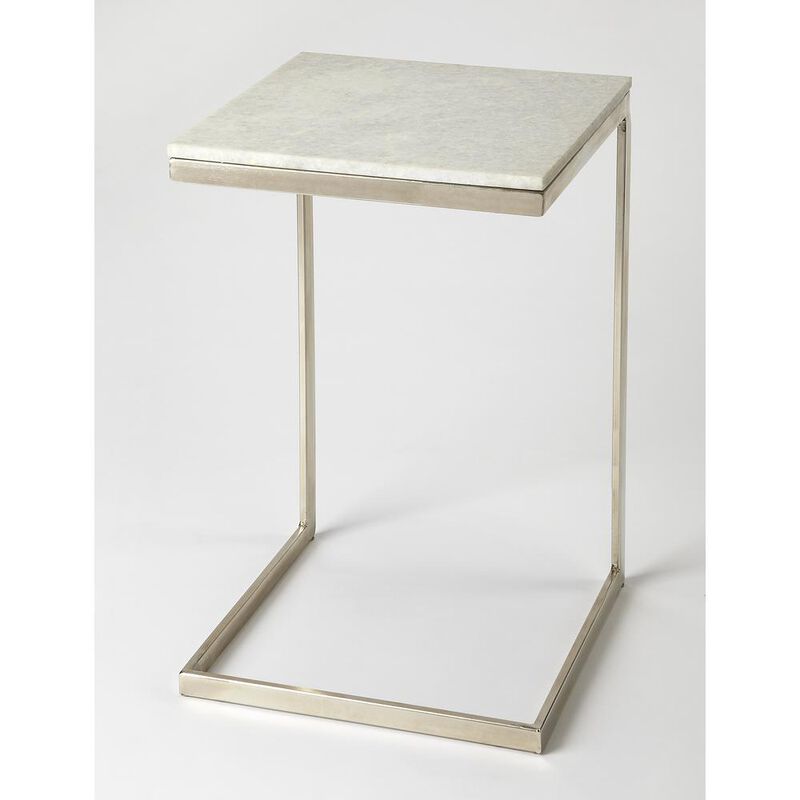 Butler Specialty Company Lawler Marble C- Side Table, Silver, White