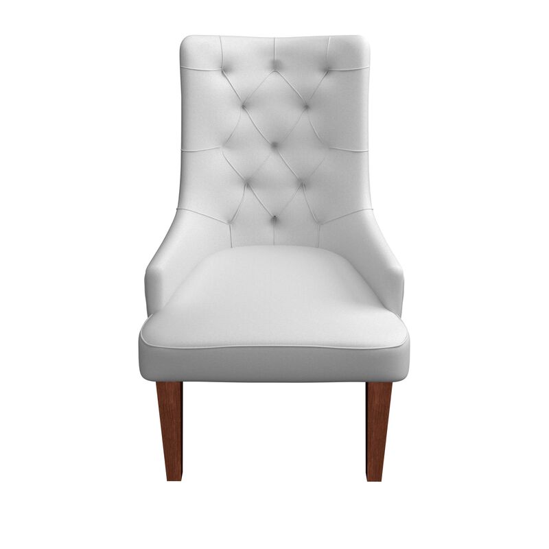 LeisureMod Dining Chair Upholstered in Leather Velvet with Diamond-Tufted High Back and Stained Rubberwood Legs for Modern Home and Kitchen Spruce Collection Set of 4