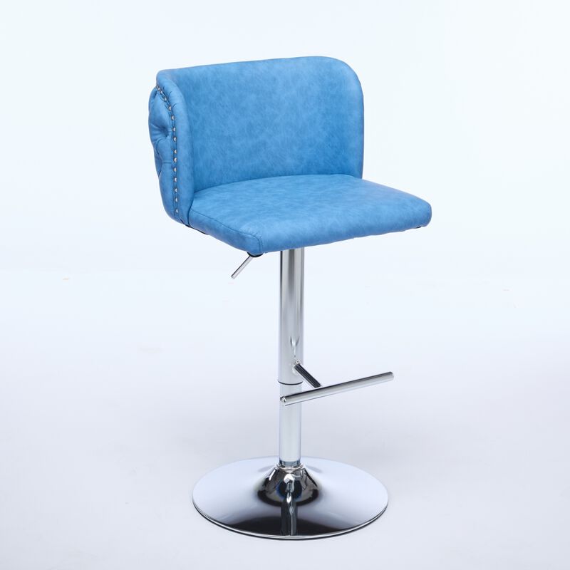 Streamdale Adjustable Chrome Base Bar Stools with Tufted Backs (Blue, Set of 2)