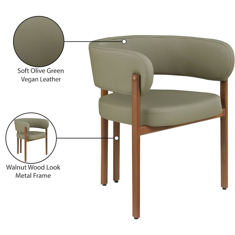 Meridian Furniture Gideon Olive Green Vegan Leather Dining Chair, Set of 2