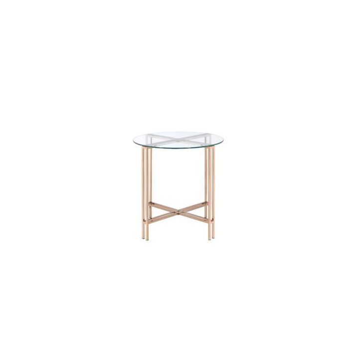 Glass and Metal Round End Table, Modern Accent Table for Living Room or Bedroom