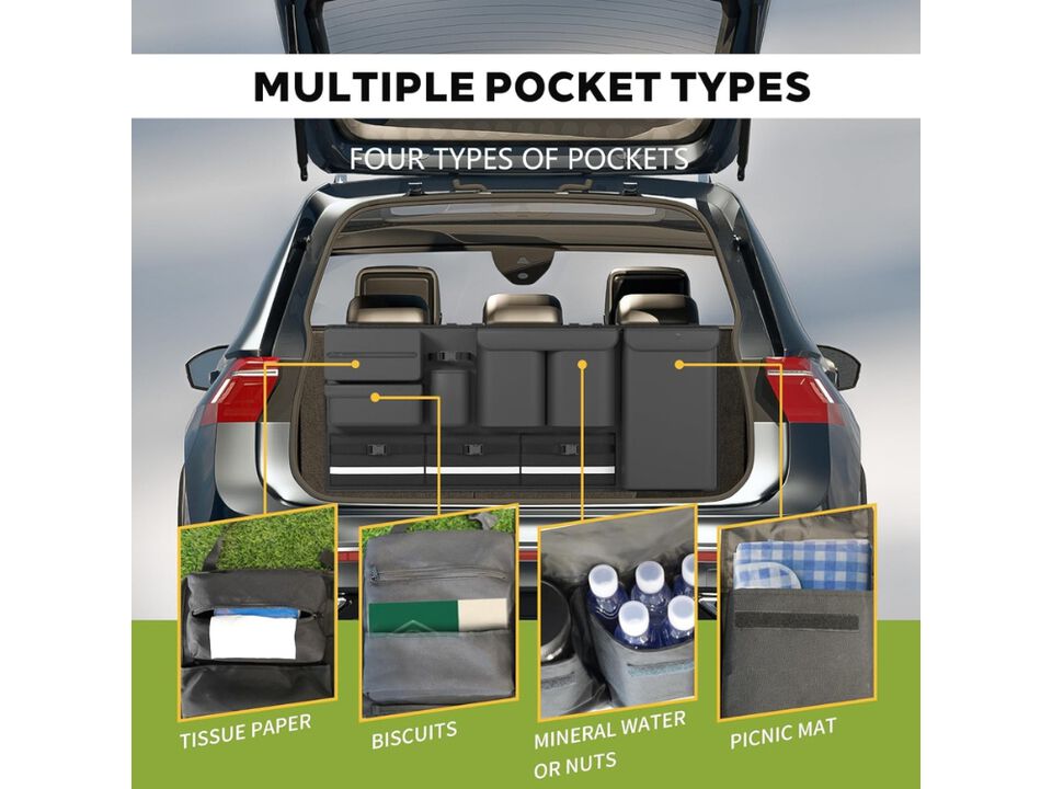 Backseat Hanging Trunk Organizer for SUVs, Cars, Trucks | Multi-Pocket Storage