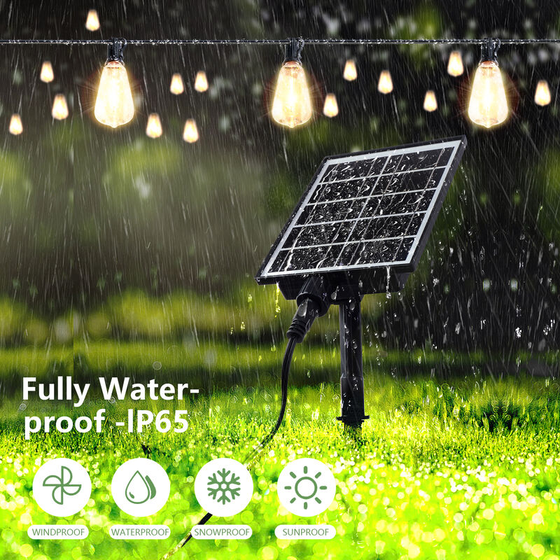 30-Light 100 ft. Outdoor Solar Powered Integrated LED Edison String Light image number 2
