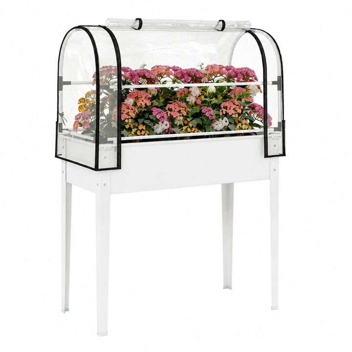 WOW PIONEER Elevated Raised Garden Bed with Removable Greenhouse Cover, Outdoor Planter with Drainage for Flowers Vegetables Herbs