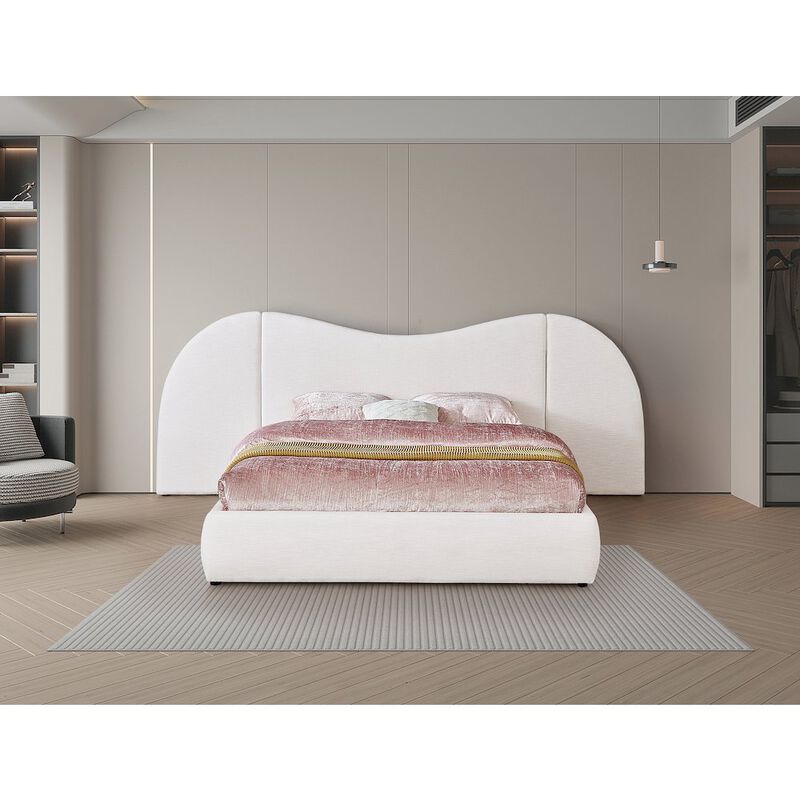 Meridian Furniture Everest White Linen Textured Fabric King Bed