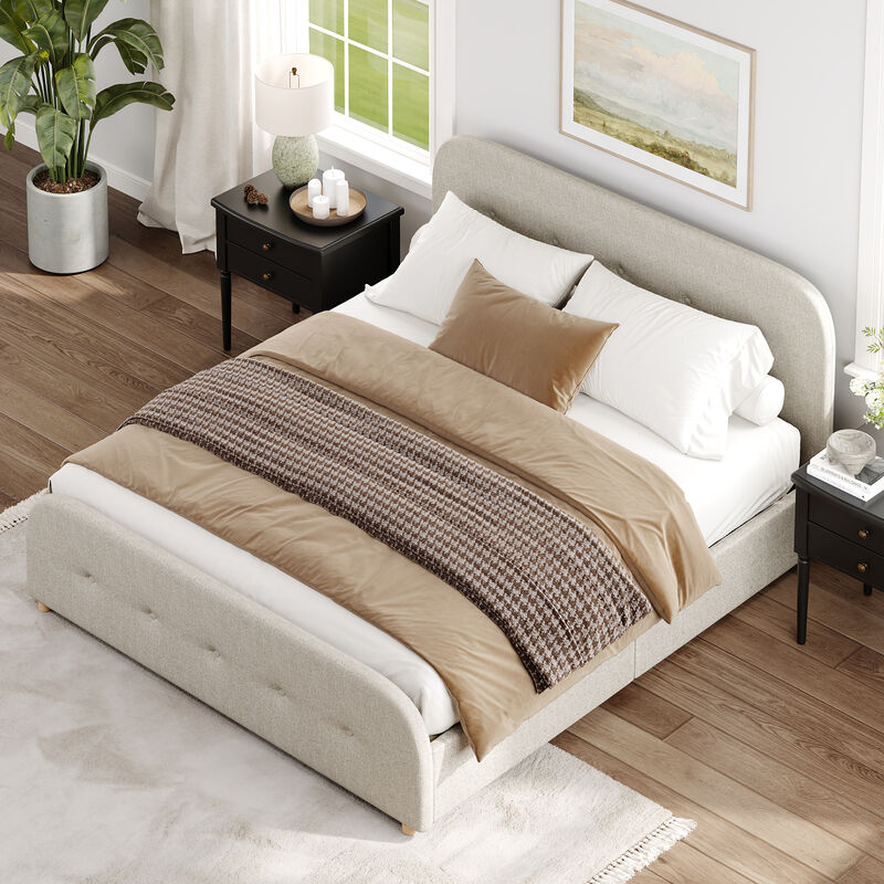 FUFU&GAGA Minimalist Platform King  Bed with Linen Upholstery Iron Frame and Button Accents 87''L x 81''W x 45''H Gray