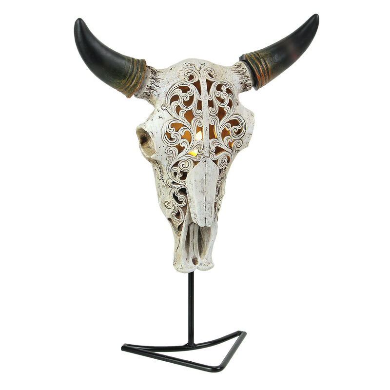 Western Steer Skull Wall Or Table Accent Lamp w/ Removable Metal Stand LED Bulb image number 0