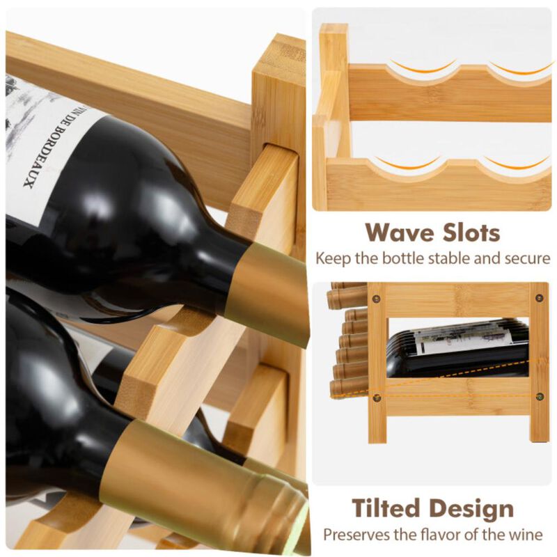 Hivvago 3-Tier Bamboo Freestanding Countertop Wine Bottle Organizer