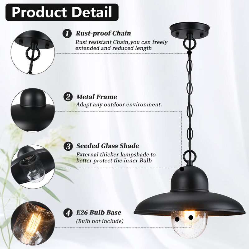 1-Light Black Outdoor Pendant Light image number 3