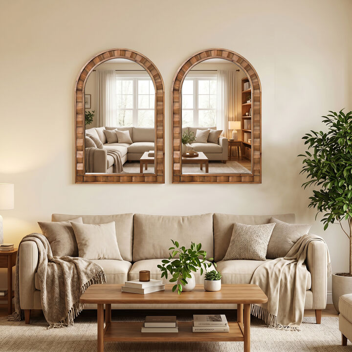 35.5" Textured Arched Window Wood Wall Mirror