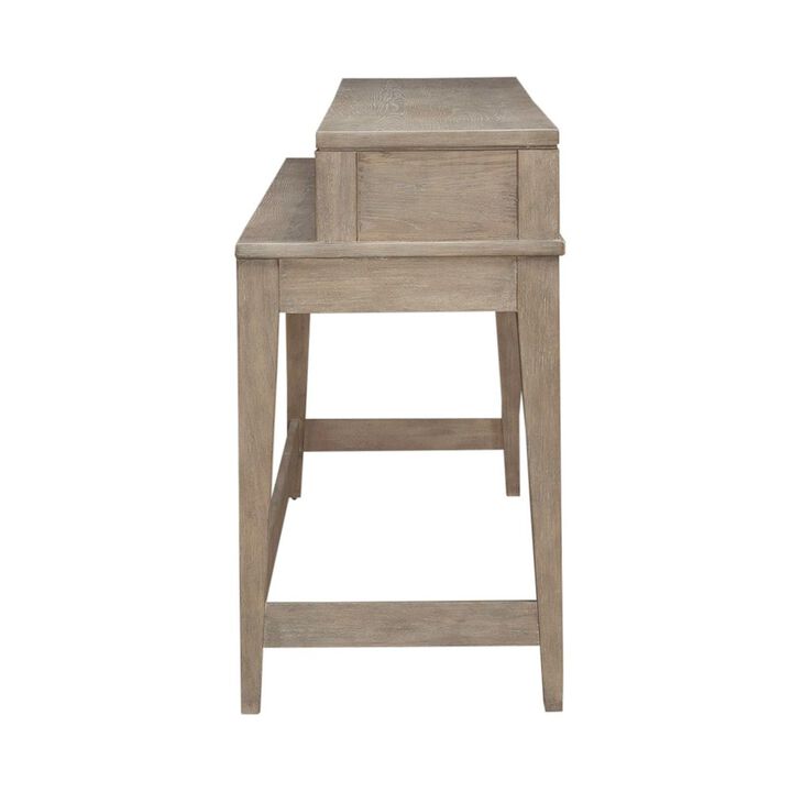 Liberty Furniture Brentwood Console Bar Table with AC, USB Charging Station - Sandstone Oak Wood