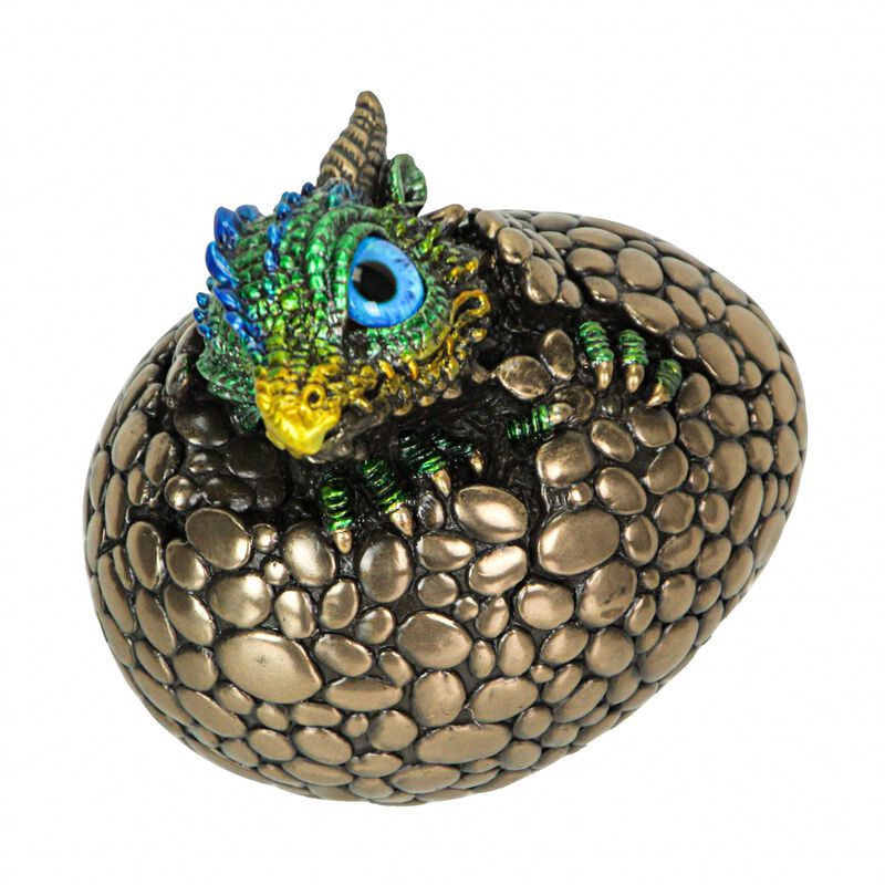 Bronze Finish Dragon Hatchling Figurine With Hand Painted Color Accents image number 2