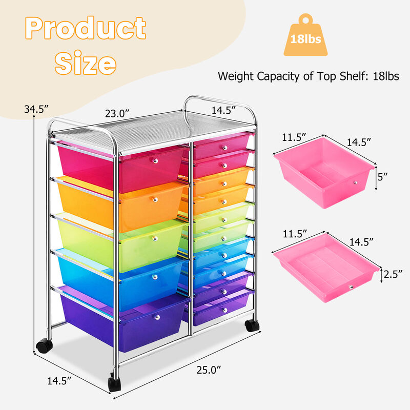 15-Drawer Utility Rolling Cart with Multi-Purpose Storage Drawers image number 2