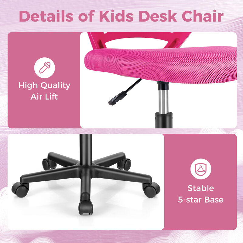 Height-adjustable Ergonomic Kids Desk Chair with Universal Casters