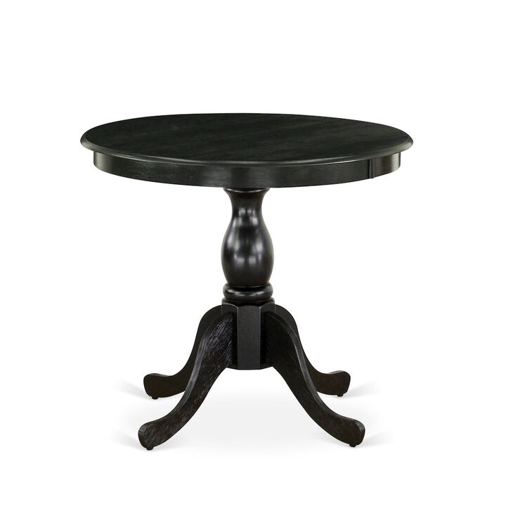 East West Furniture Round Kitchen Table - Black Table Top and Black Pedestal Leg Finish