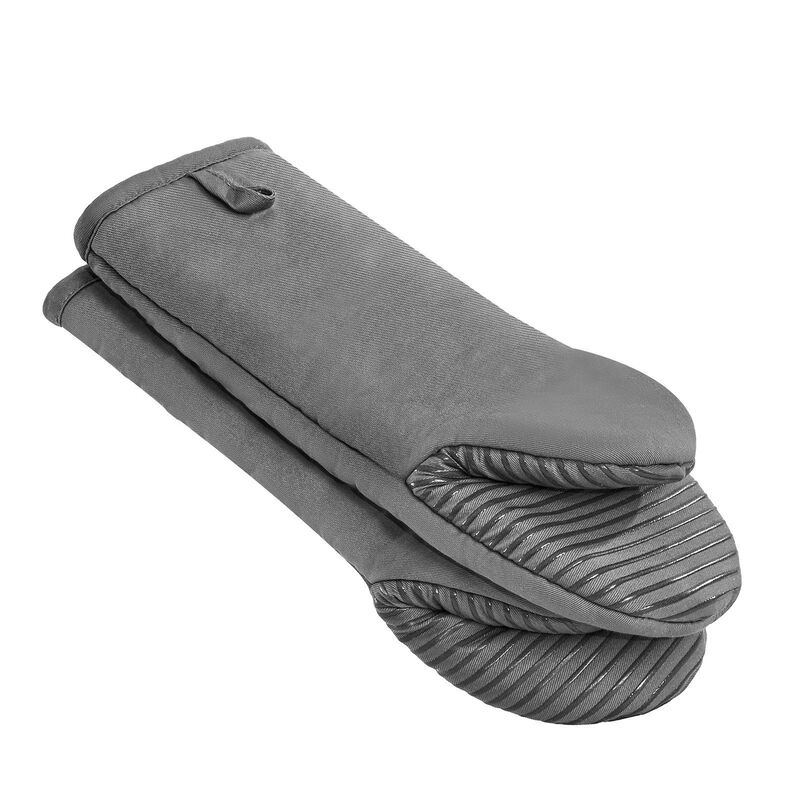 Lightweight Cotton Oven Mitts with Silicone Strips, Heat Resistant Baking Gloves, Set of 2 with Hooks-Grey image number 3