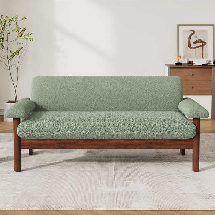 Merax Minimalist Berber Fleece 2-Seater Loveseat with Plush Arm Pillows & Full Rubberwood Frame