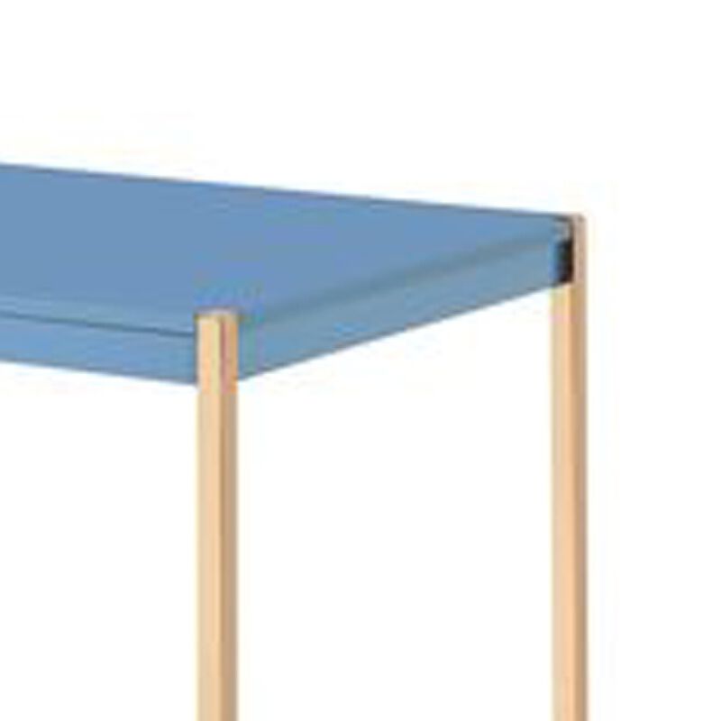 Writing Desk with USB Dock and Metal Legs, Blue and Rose Gold - Benzara