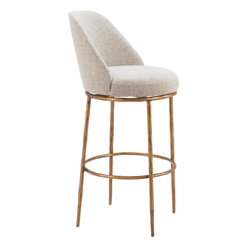 HomeRoots 32" Beige And Gold Fabric And Steel Bar Height Swivel Bar Chair image number 3